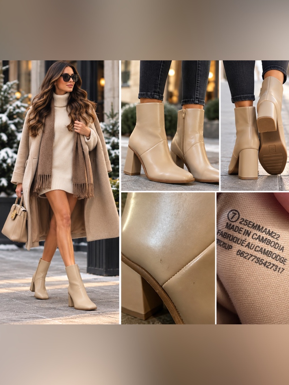 Time and Tru Women's Cream Block Heel Ankle Boots